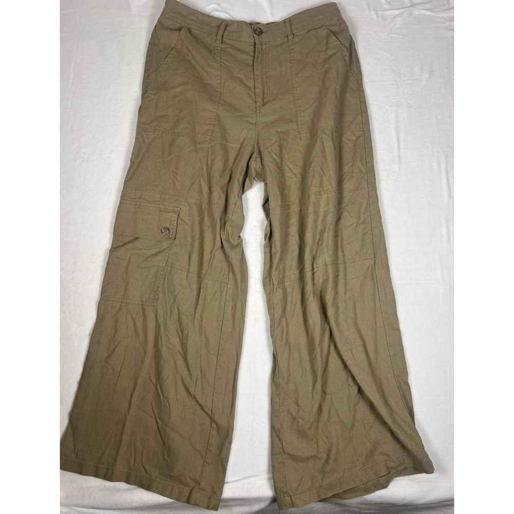 Dictionary Cargo Pants Wm XL/16 Tan Linen Blend Wide Leg High Rise Minimal Lagen